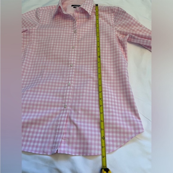 CHAPS Pink White Gingham Button Front Shirt 3/4 Sleeve Casual Office - Picture 4 of 6